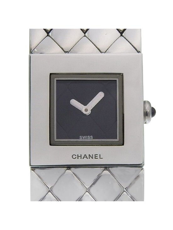 Chanel Quilted Stainless Steel Silver Quartz Analog Display Black Dial Watch main image 4